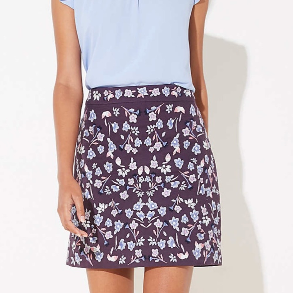 LOFT Floral Embroidered Shift Skirt